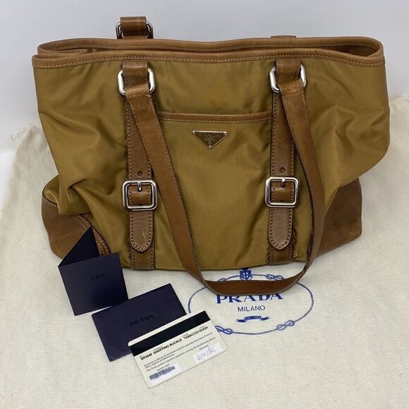 Authentic PRADA Tote Bag Leather & Nylon - Picture 4 of 16